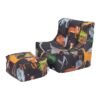 Kids Bean Bag Armchair ?C Toddler Beanbag Chair with Footstool, Printed Indoor Pouffe Set